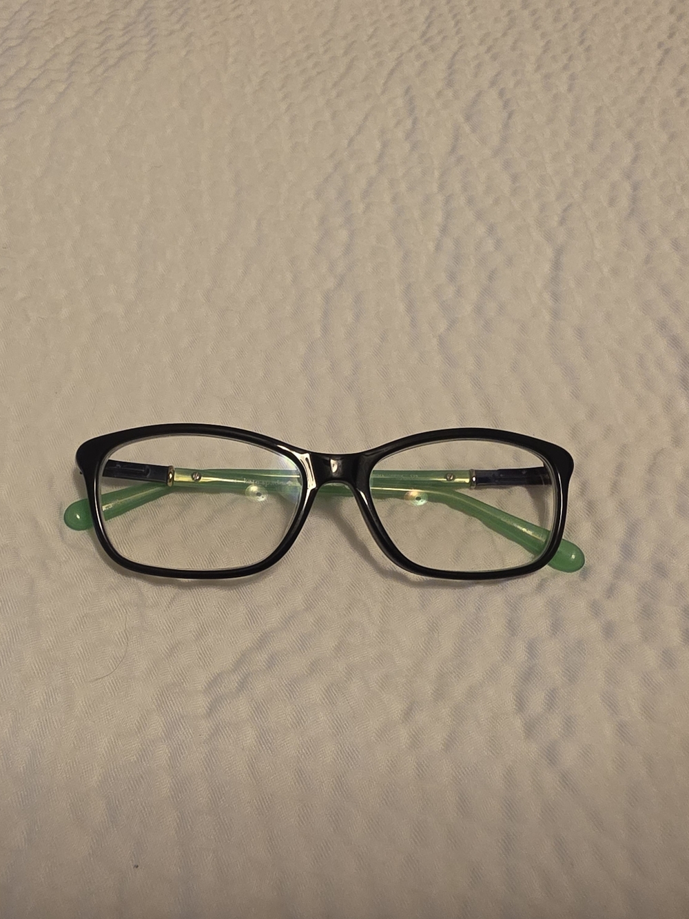 Kate Spade Rectangular Black Frame Glasses with Green Temples